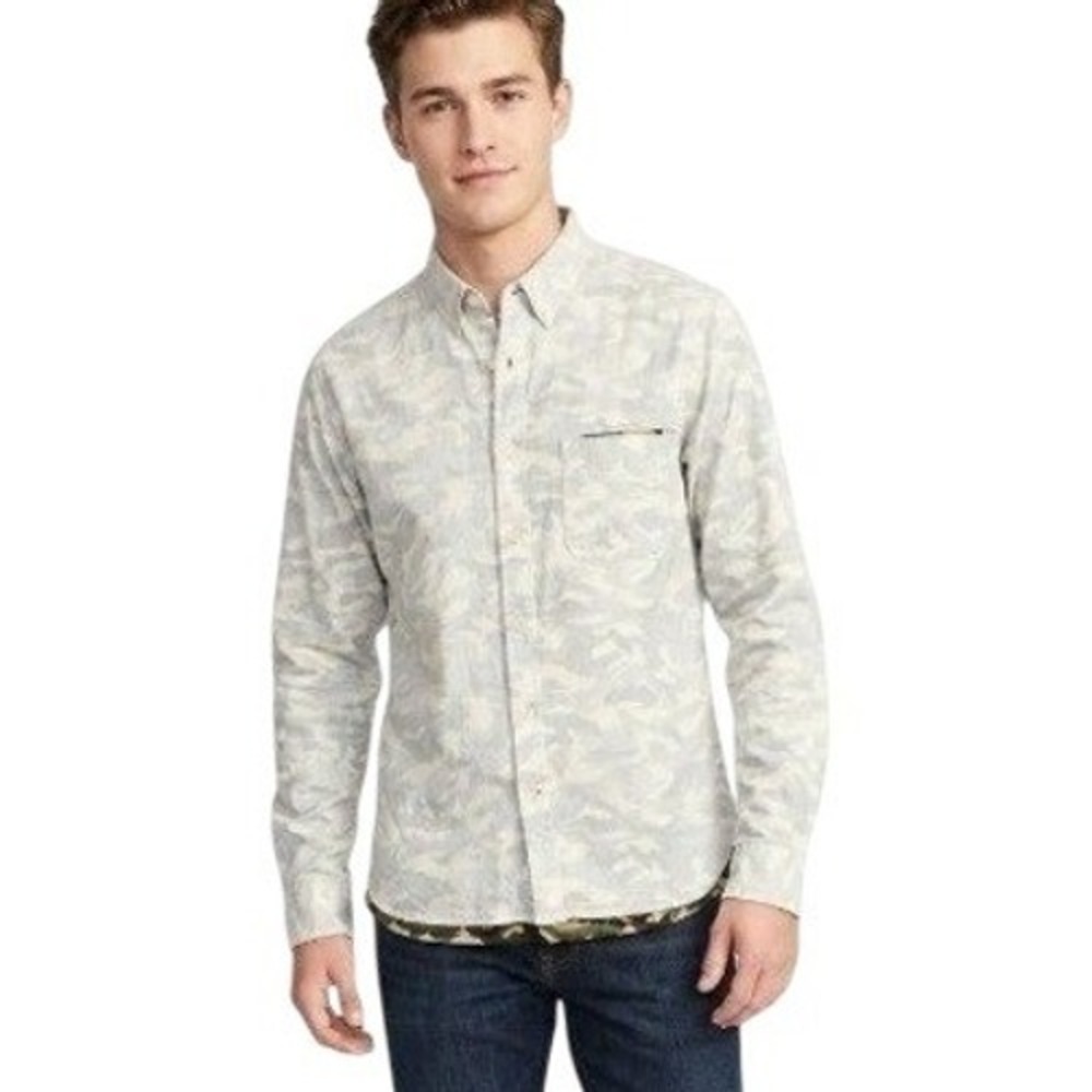 Beams Heart | Mens Camo Reversible Look Double Layer Cotton Button Down | L